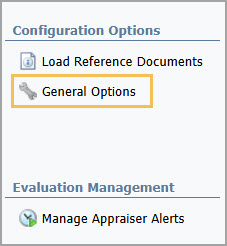 Configuration options menu highlighting General Options.